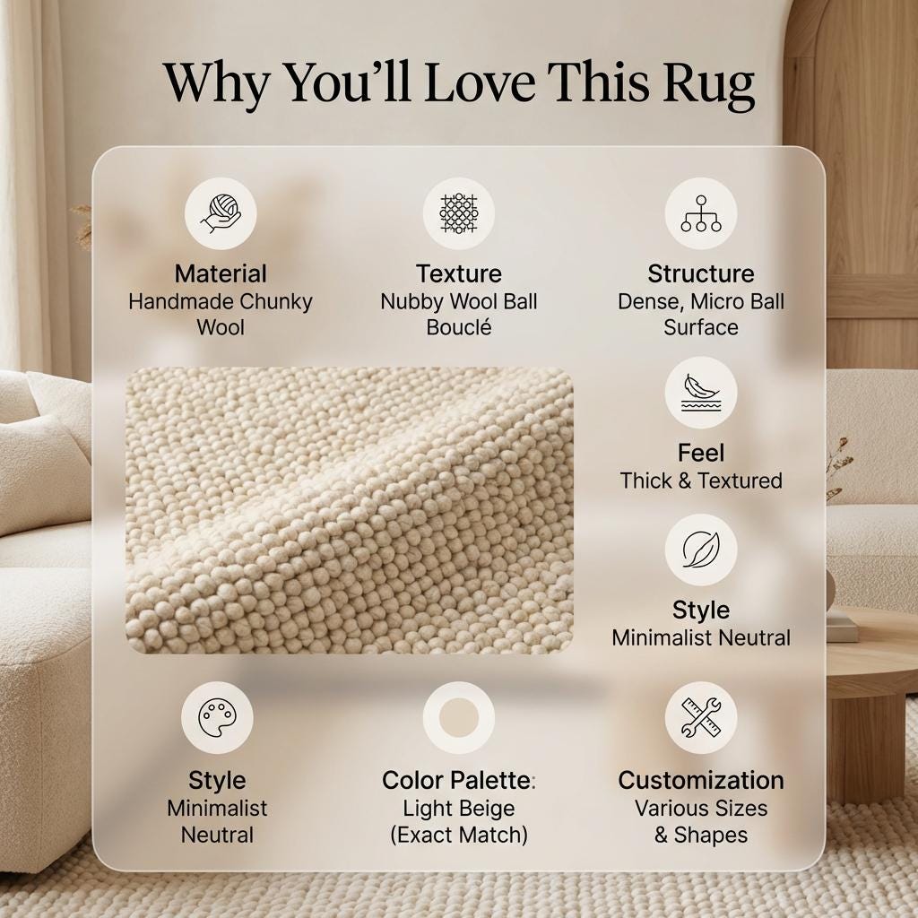 Chunky textured neutral area rug with thick looped plush surface for cozy living room and bedroom comfort