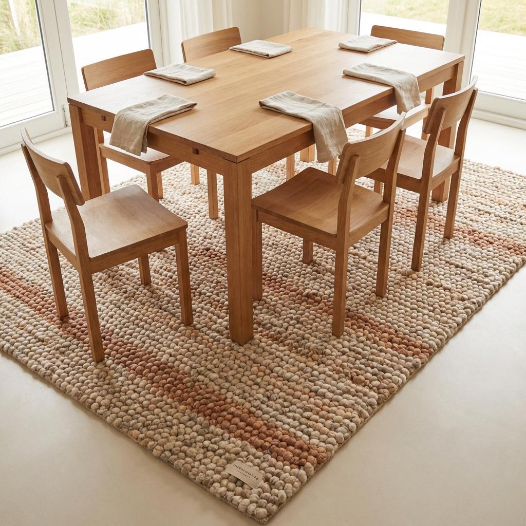 Chunky Wool Area Rug, Neutral Striped Textured Rug, Modern Organic Cozy Living Room Carpet