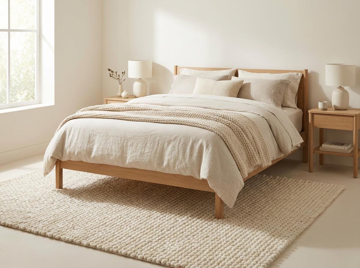 Chunky wool ivory area rug with thick textured rounded wool loops and soft Scandinavian neutral design