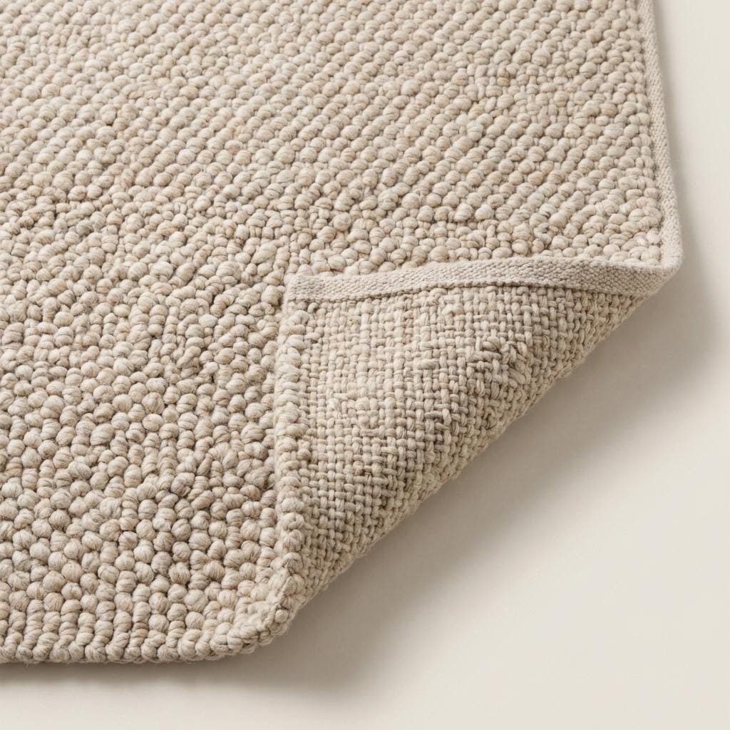 Chunky Wool Knit Neutral Area Rug, Thick Textured Loop Rug, Cozy Scandinavian Minimalist Floor Rug