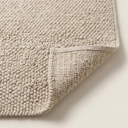 Chunky Wool Knit Neutral Area Rug, Thick Textured Loop Rug, Cozy Scandinavian Minimalist Floor Rug