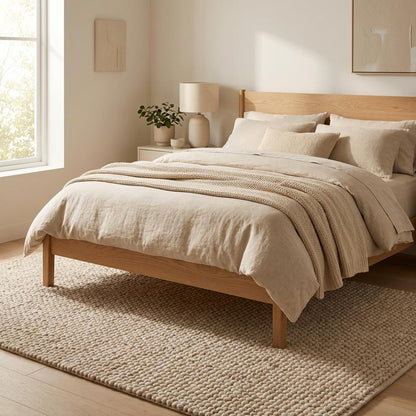 Chunky Wool Knit Neutral Area Rug, Thick Textured Loop Rug, Cozy Scandinavian Minimalist Floor Rug