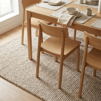Chunky Wool Knit Neutral Area Rug, Thick Textured Loop Rug, Cozy Scandinavian Minimalist Floor Rug