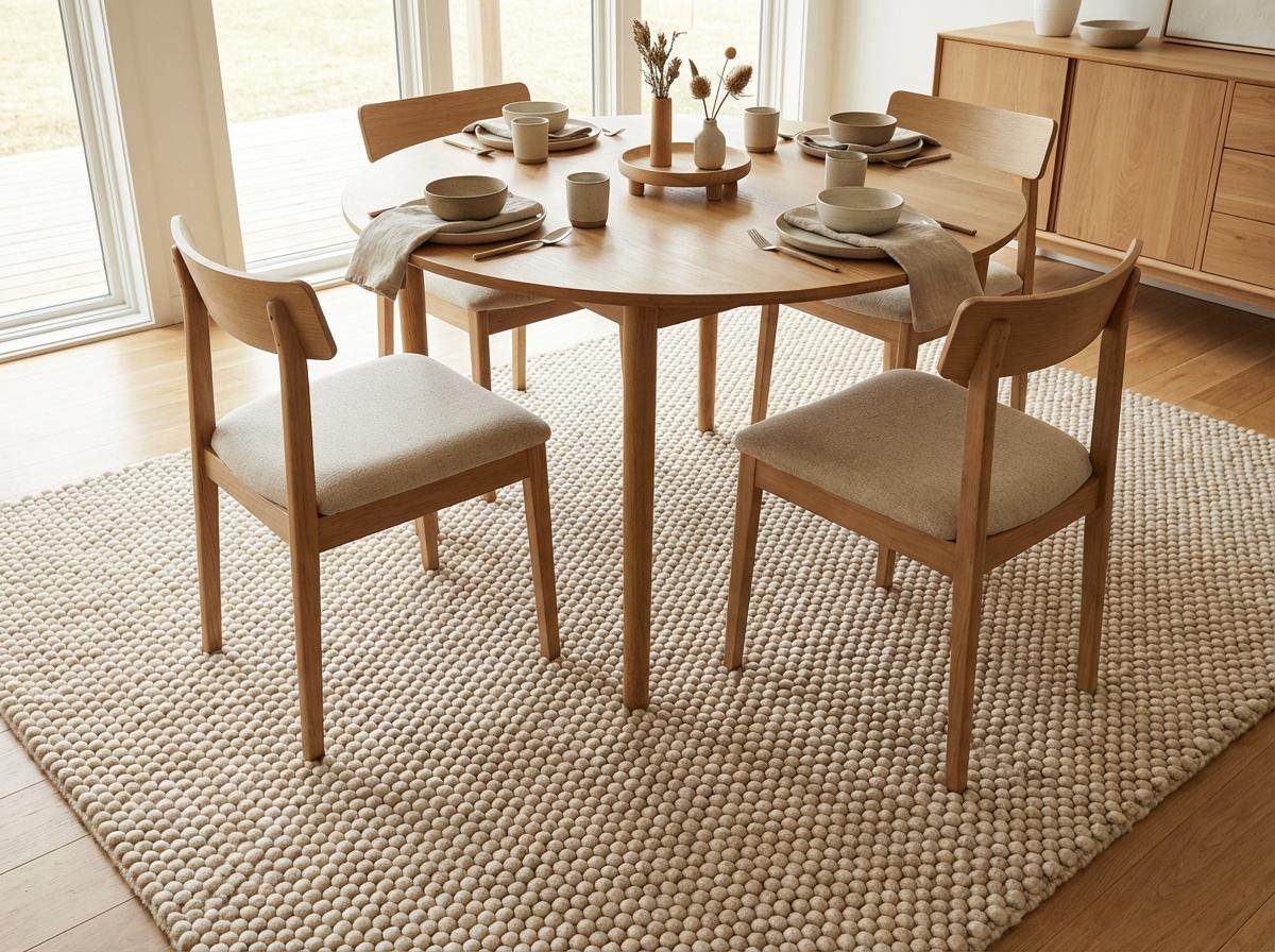 Chunky Wool Loop Area Rug, Neutral Handcrafted Textured Modern Organic Living Room Carpet