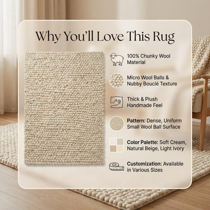 Cream chunky wool loop rug with thick textured yarn loops and modern organic design