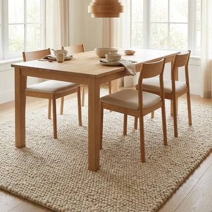 Chunky wool loop rug with thick oversized loops in creamy neutral tones, handcrafted for cozy textured area decor