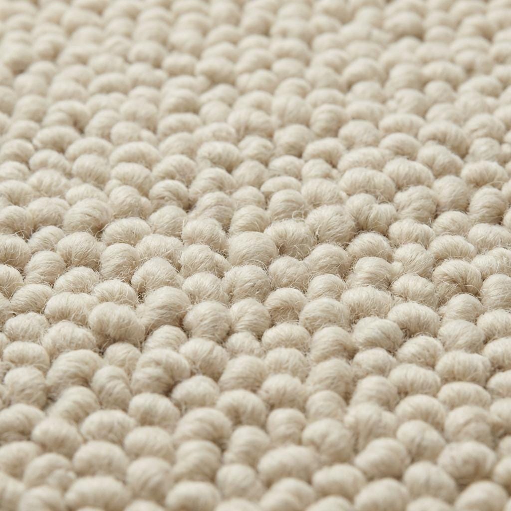 Chunky wool loop rug in cream with oversized textured loops and plush neutral design for cozy hygge decor