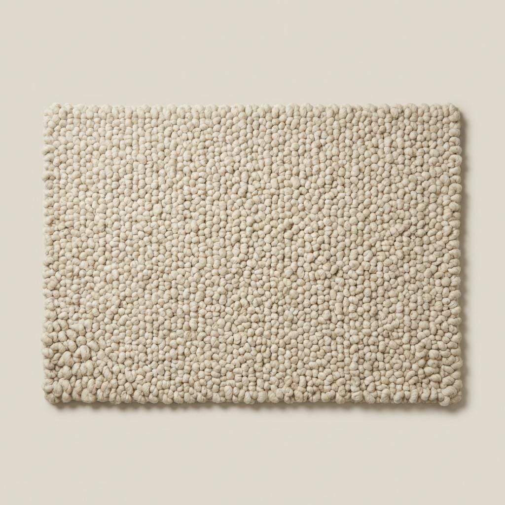 Handcrafted chunky wool loop rug in cream with thick textured loops for cozy, plush neutral area decor
