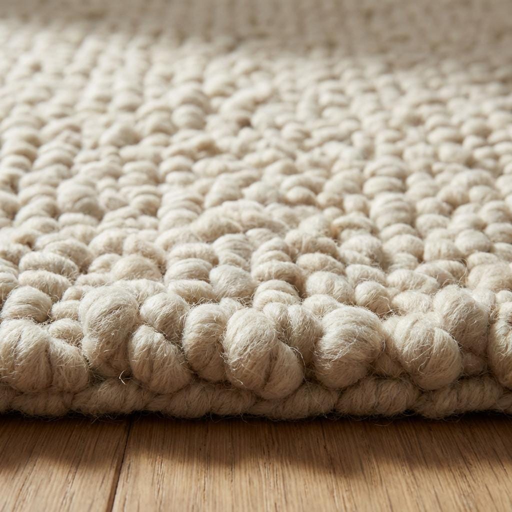Handcrafted chunky wool loop rug with thick cream texture for cozy neutral decor