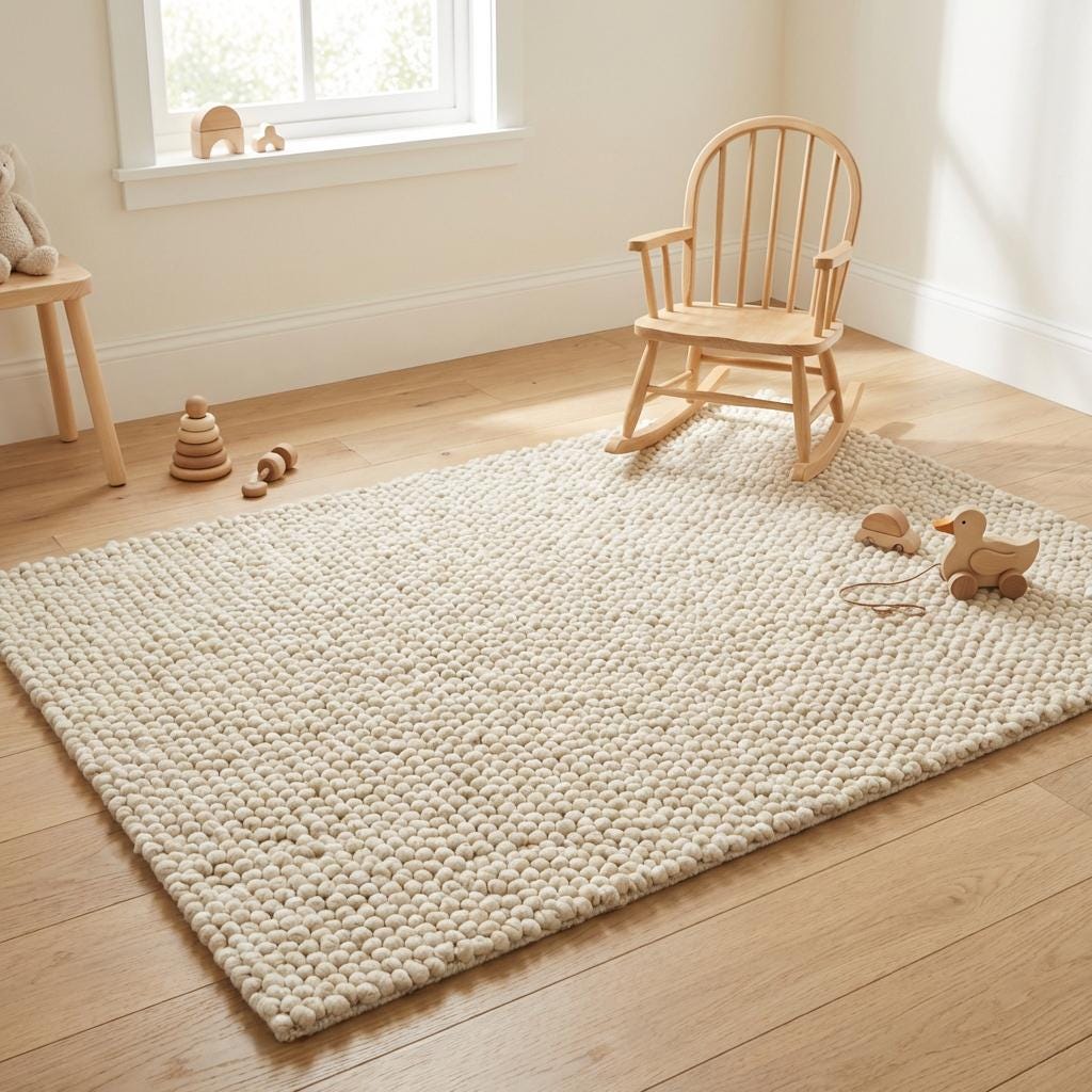 Chunky wool loop rug in cream with oversized loops and plush texture for cozy neutral decor