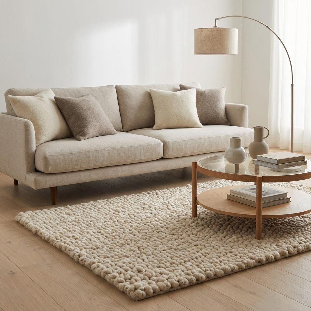 Handcrafted chunky wool loop rug in cream with plush, oversized loops and cozy textured design