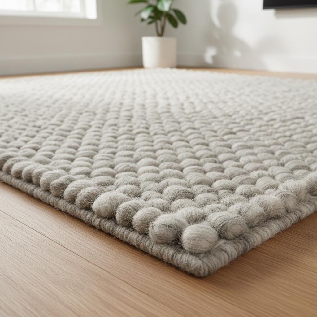 Chunky Wool Loop Rug, Textured Neutral Wool Area Rug, Handmade Pebble Carpet, Cozy Farmhouse Decor, Natural Wool Mat, Scandinavian Style