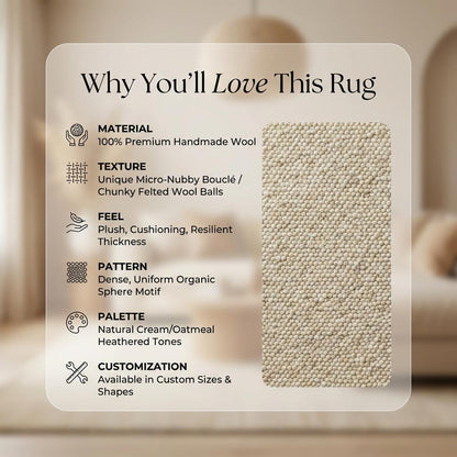 Chunky Wool Neutral Area Rug, Thick Textured Cream Floor Rug for Cozy Modern Interiors