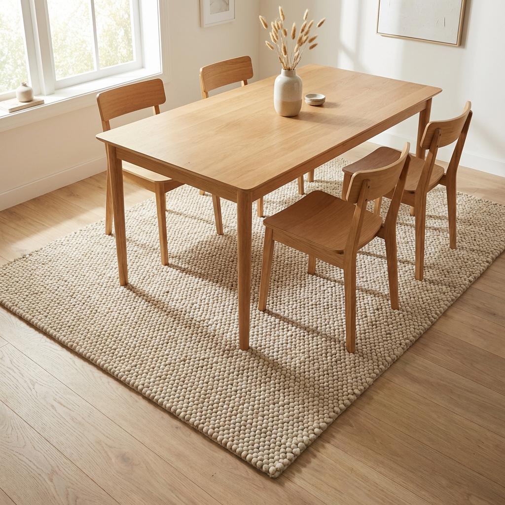 Chunky wool neutral area rug with thick textured cream loops for cozy modern interiors