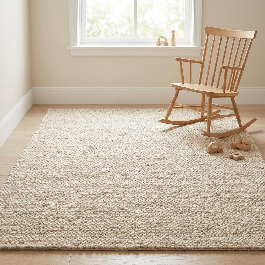 Chunky wool neutral area rug with thick textured cream loops for cozy modern interiors