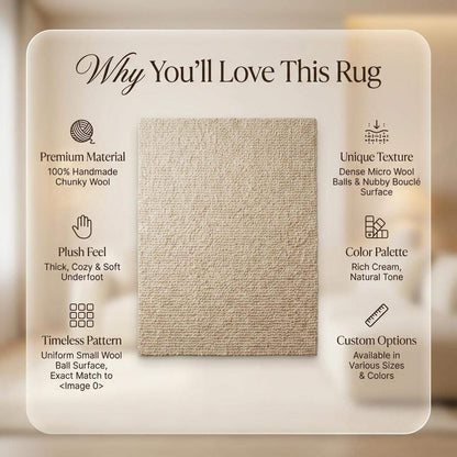 Thick ivory chunky wool pebble rug with textured looped design for cozy modern living rooms