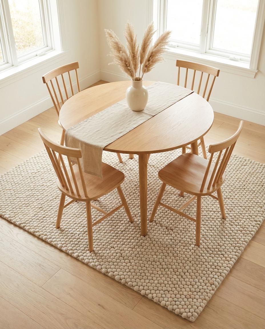 Chunky Wool Pom Pom Rug, Handmade Wool Ball Carpet, Cozy Neutral Boho Nursery Rug, Soft Textured Area Rug