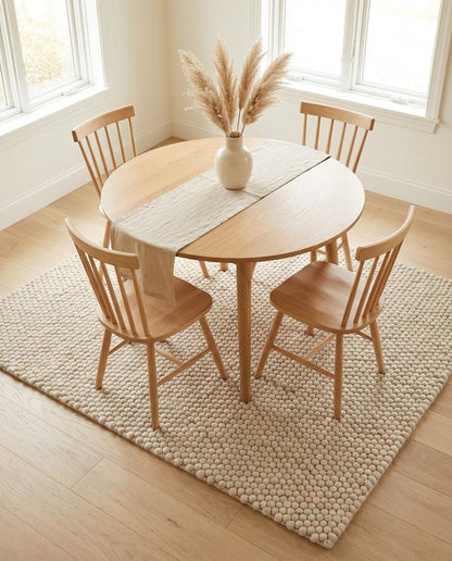 Chunky Wool Pom Pom Rug, Handmade Wool Ball Carpet, Cozy Neutral Boho Nursery Rug, Soft Textured Area Rug