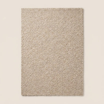 Handmade chunky wool rug with cream thick loop pile, cozy boho textured area carpet
