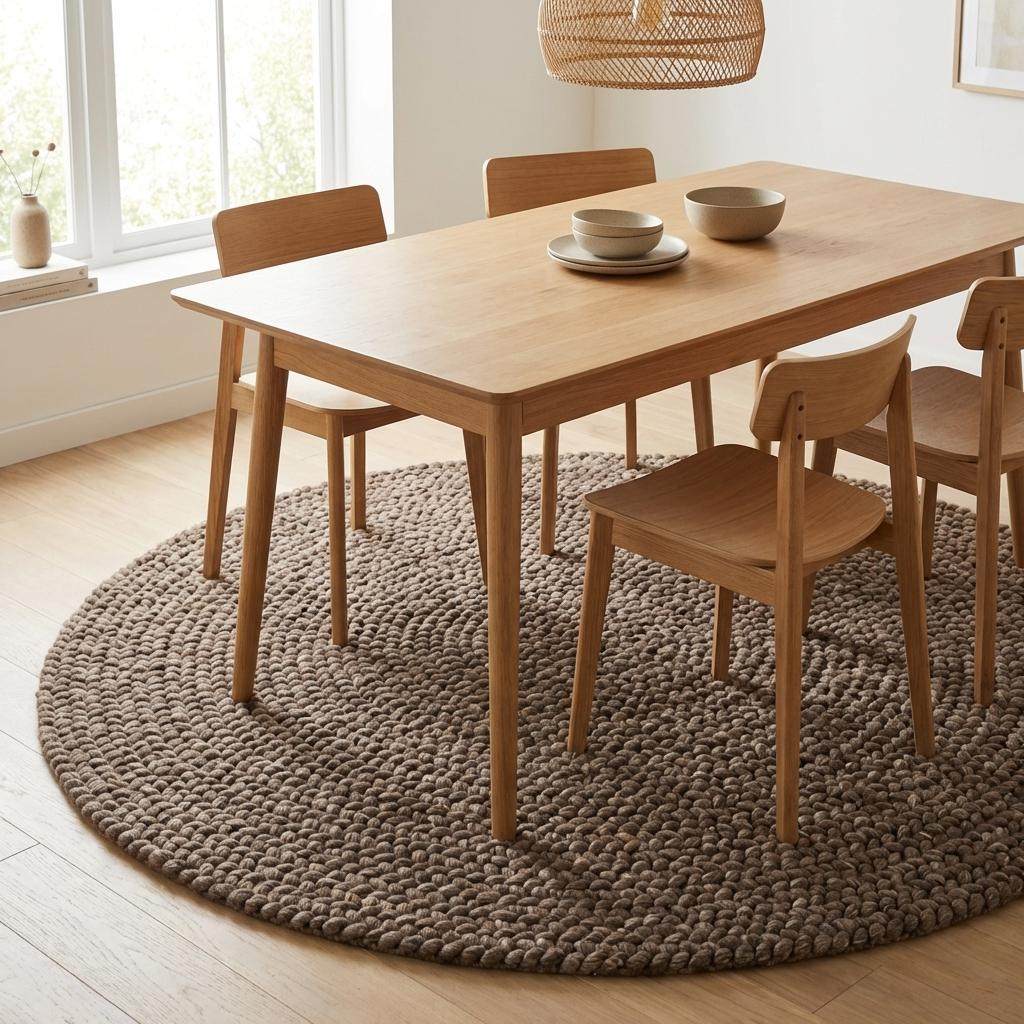 Handmade chunky wool rug with thick loop knit in neutral tones for cozy farmhouse decor