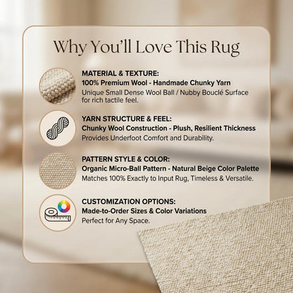 Chunky wool rug handwoven cream textured area rug Scandinavian modern decor cozy bedroom nursery carpet