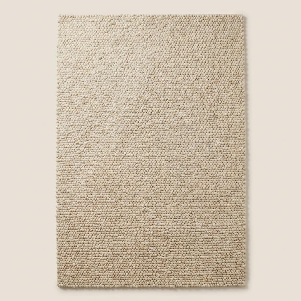 Chunky wool rug handwoven cream textured Scandinavian modern area rug for cozy living room and bedroom decor