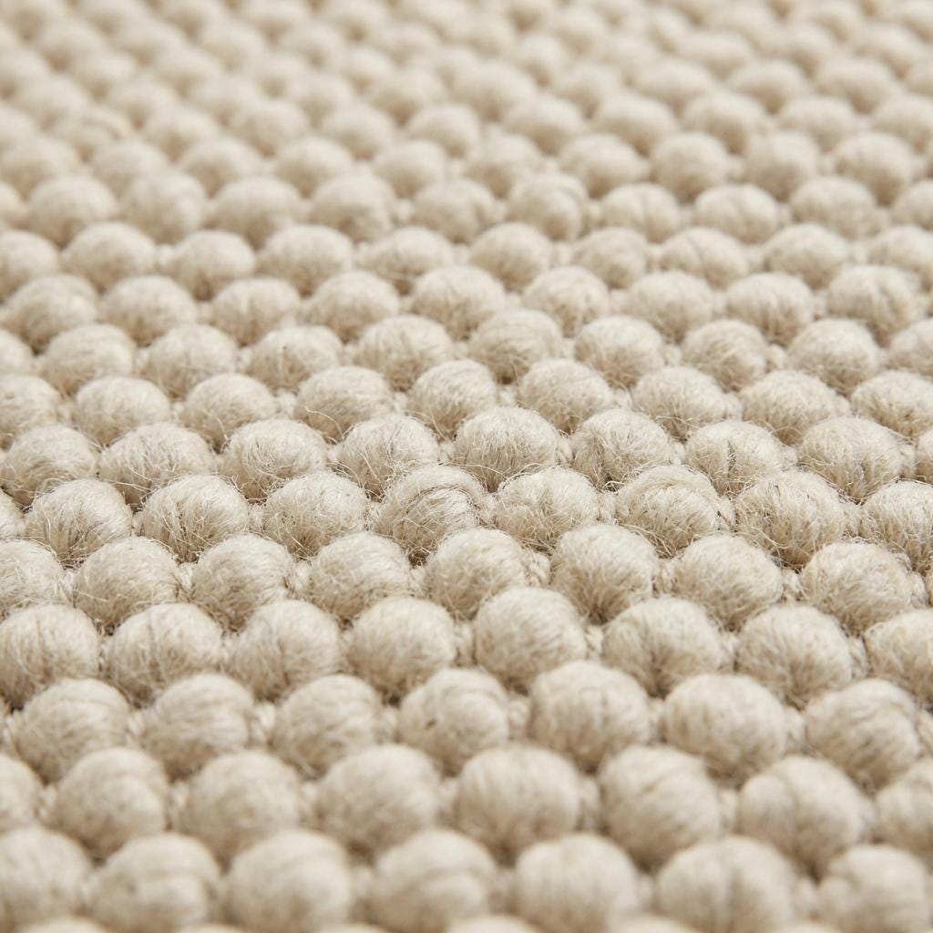 Chunky wool rug with thick cream loop pile, handwoven for cozy modern farmhouse and Scandinavian decor
