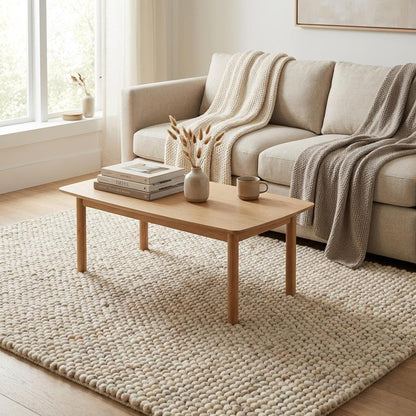 Cozy chunky wool rug made from natural wool, soft textured rug for bedroom or nursery