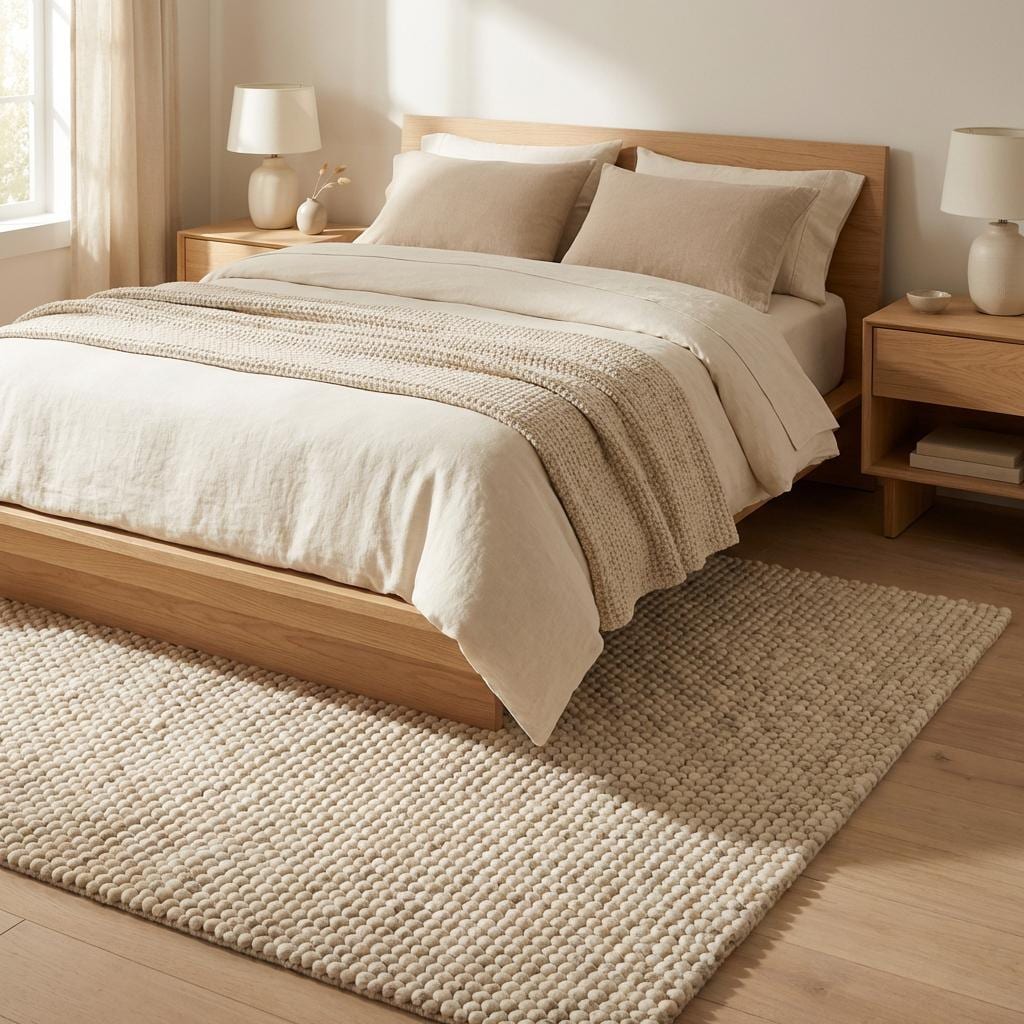 Neutral chunky knit wool rug, minimalist home décor rug with thick handwoven texture