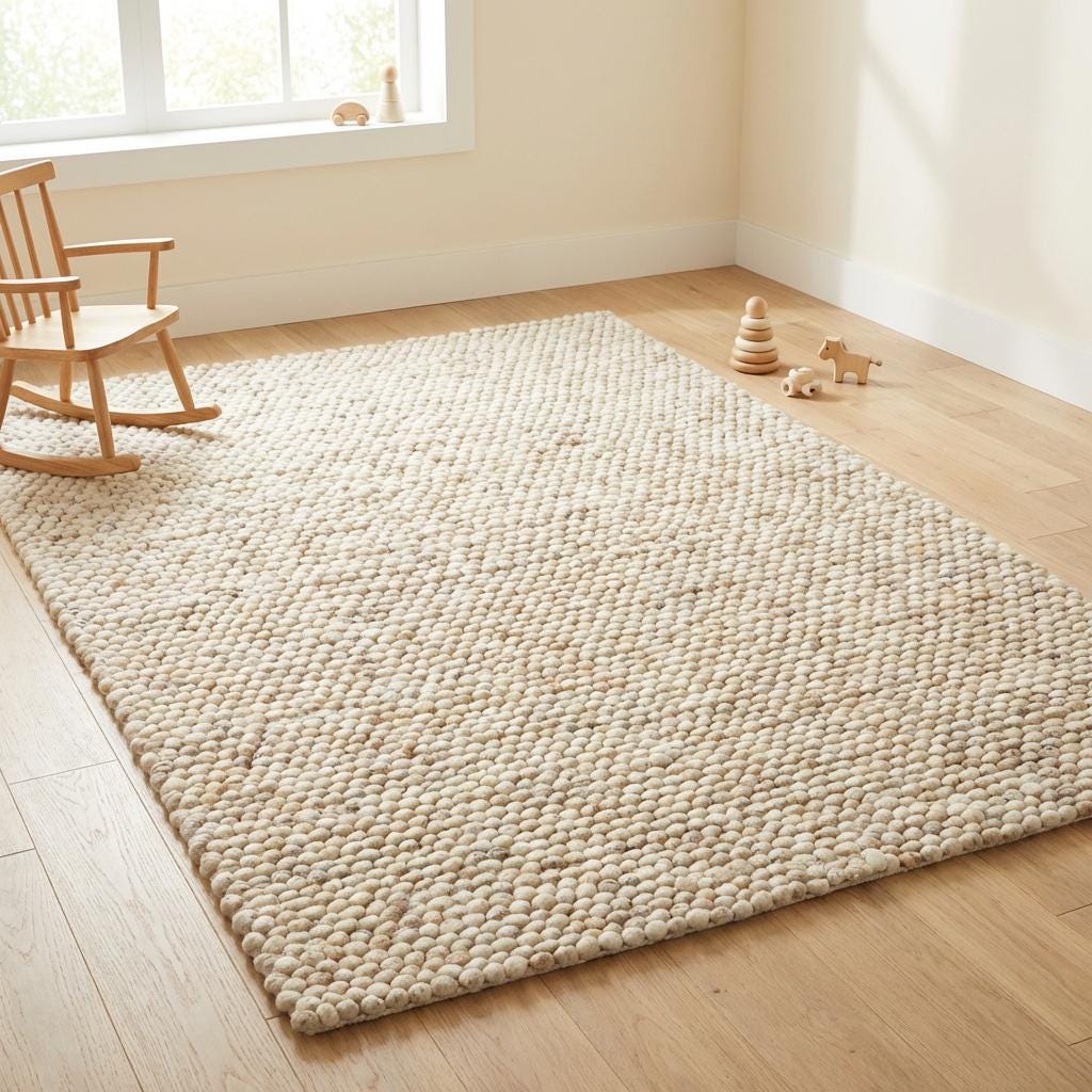 Chunky Wool Rug, Handwoven Neutral Area Rug for Living Room, Bedroom, Scandinavian Decor