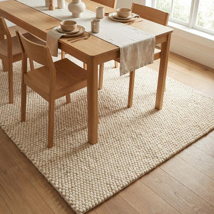 Chunky Wool Rug, Handwoven Pebble Texture Area Rug, Neutral Cream Carpet, Modern Boho Minimalist Decor, Thick Cozy Living Room Floor Rug