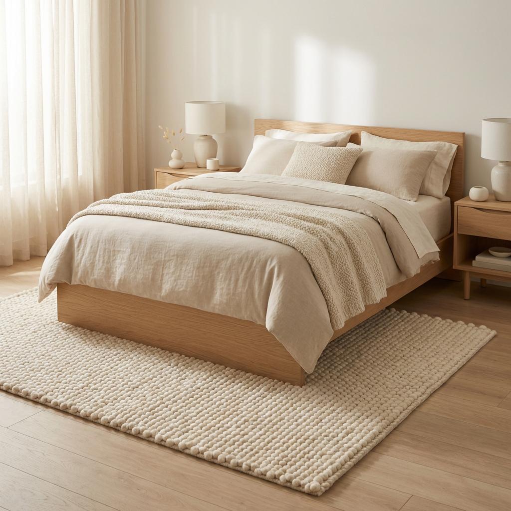 Chunky Wool Rug, Handwoven Pebble Texture Area Rug, Neutral Cream Carpet, Modern Boho Minimalist Decor, Thick Cozy Living Room Floor Rug