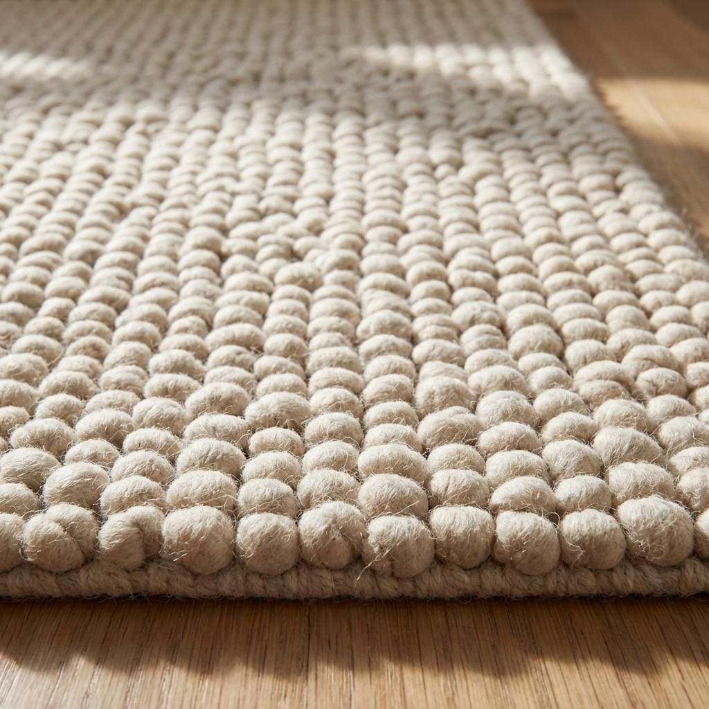 Chunky Wool Rug Neutral Beige Handmade Area Rug Cozy Textured Carpet Soft Boho Home Decor