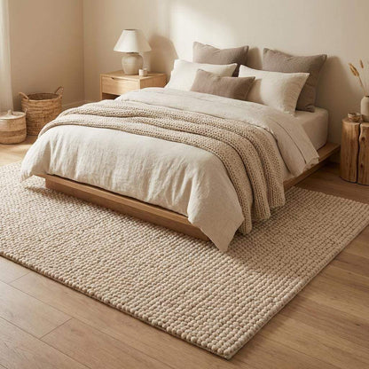Chunky Wool Rug Neutral Beige Handmade Area Rug Cozy Textured Carpet Soft Boho Home Decor