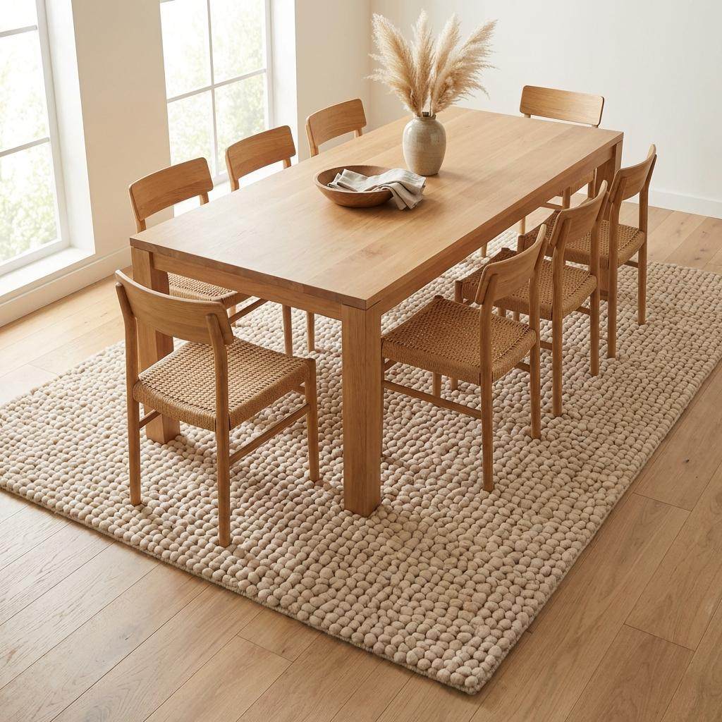 Chunky Wool Rug Neutral Beige Handmade Area Rug Cozy Textured Carpet Soft Boho Home Decor