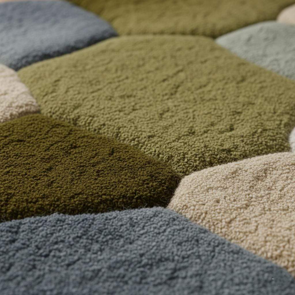 Coastal Pebble Wool Rug: Blue, Gray & Green Hand-Tufted Floor Mat Teppich