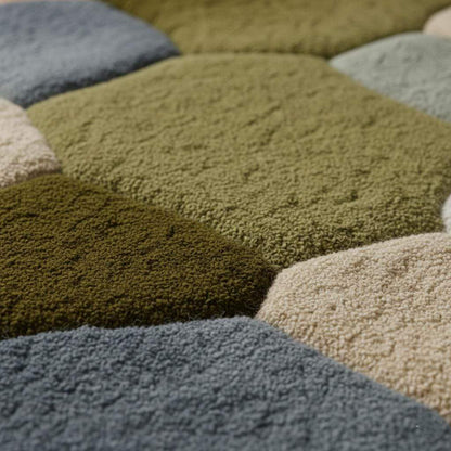 Coastal Pebble Wool Rug: Blue, Gray & Green Hand-Tufted Floor Mat Teppich