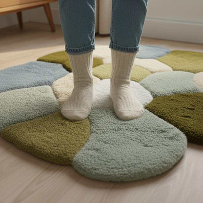Coastal Pebble Wool Rug: Blue, Gray & Green Hand-Tufted Floor Mat Teppich