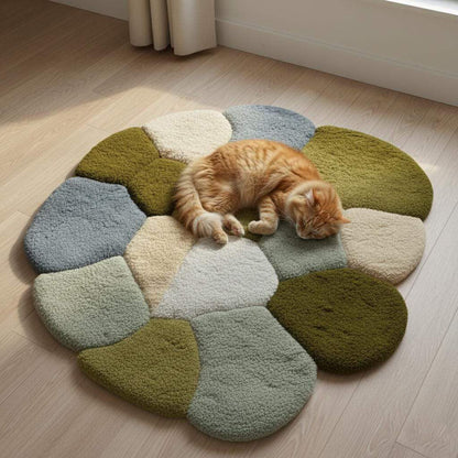 Coastal Pebble Wool Rug: Blue, Gray & Green Hand-Tufted Floor Mat Teppich