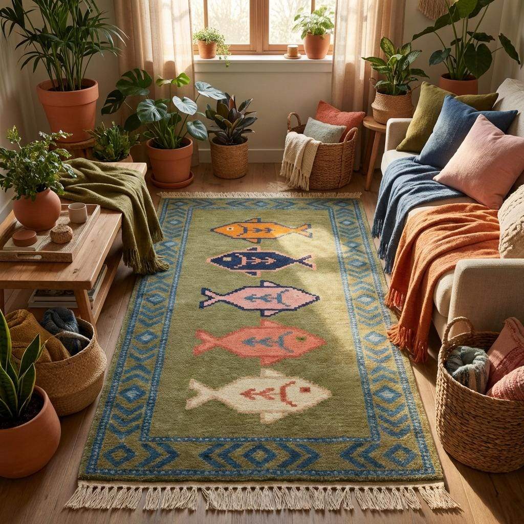Artisan wool runner rug hand knotted for kitchen and hallway use
