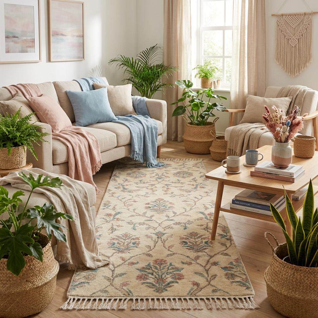 Traditional vine pattern hand knotted wool runner