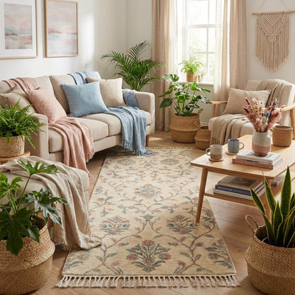 Traditional vine pattern hand knotted wool runner