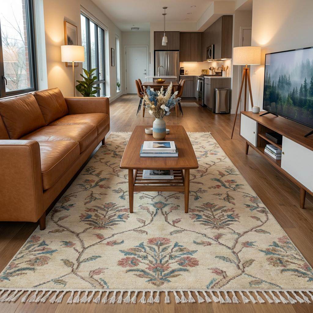 Artisan hand knotted wool runner for entryway décor