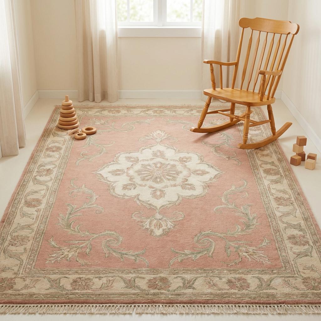 Floral Medallion Hand Knotted Wool Rug Soft Pink Area Rug