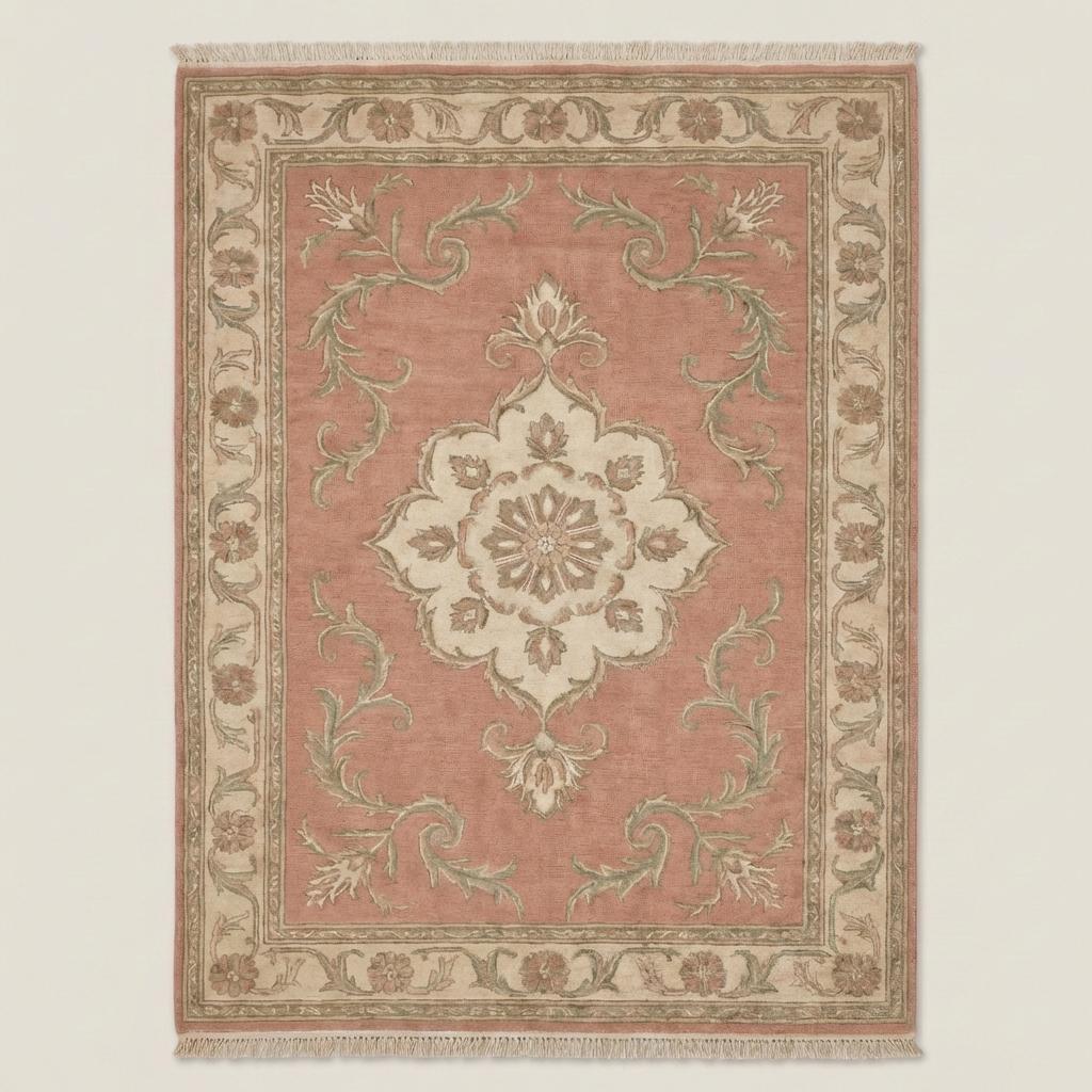 Floral Medallion Hand Knotted Wool Rug Soft Pink Area Rug