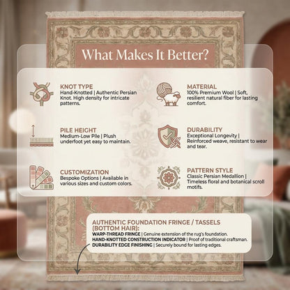 Floral Medallion Hand Knotted Wool Rug Soft Pink Area Rug