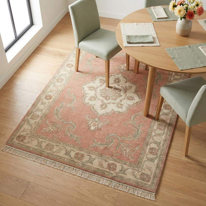 Floral Medallion Hand Knotted Wool Rug Soft Pink Area Rug