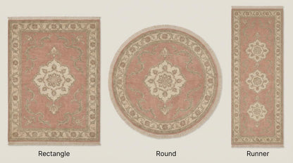 Floral Medallion Hand Knotted Wool Rug Soft Pink Area Rug