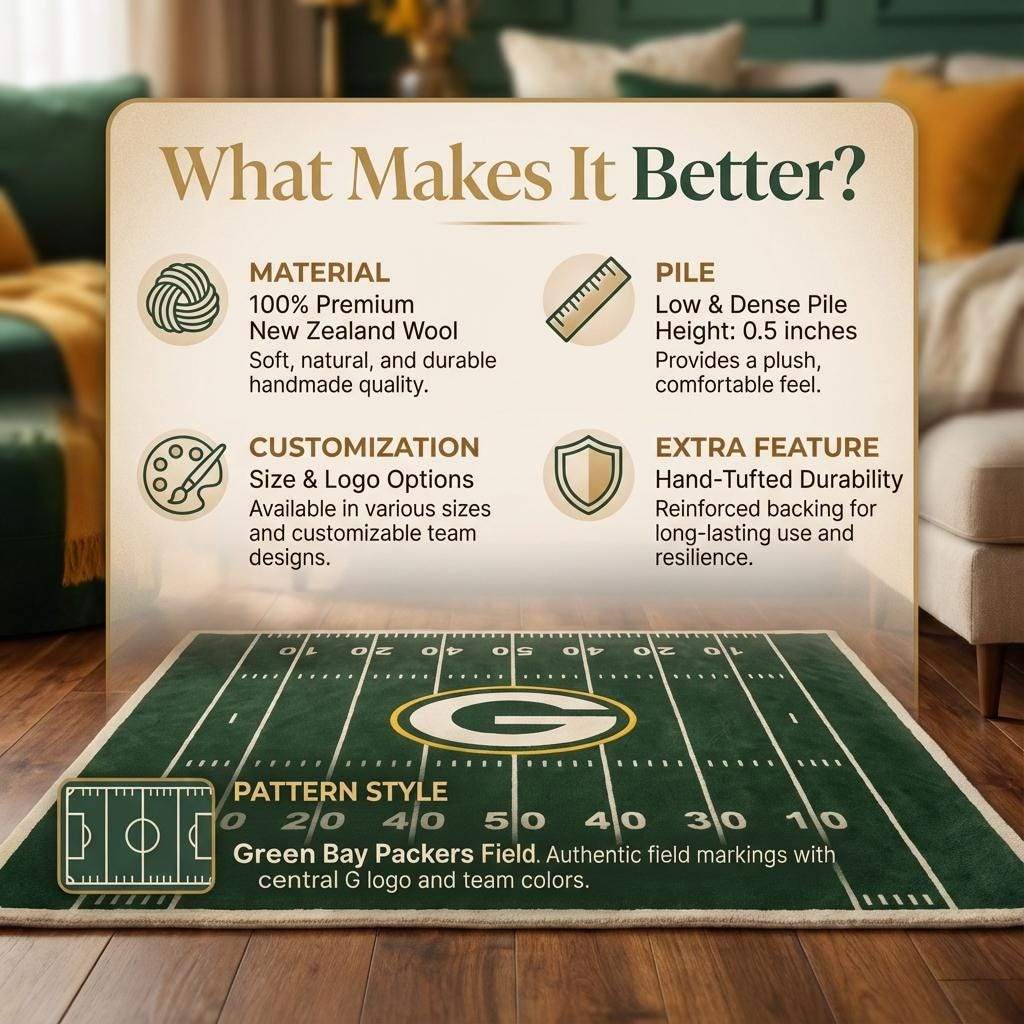 Football Field Area Rug Green Game Room Decor