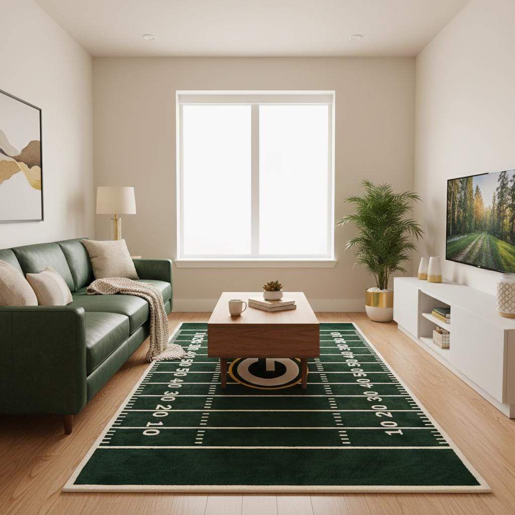 Football Field Area Rug Green Game Room Decor